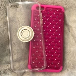 Apple iPhone 6 Plus Phone Case Bundle Clear Pink Rhinestones Classic